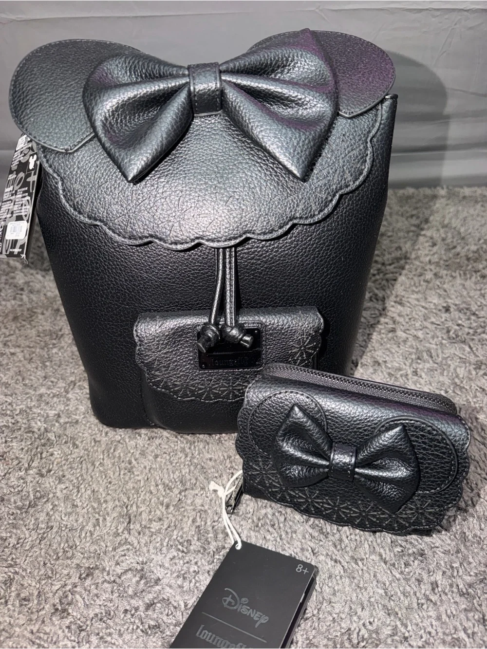 Loungefly Black Scalloped Bow Mini Backpack